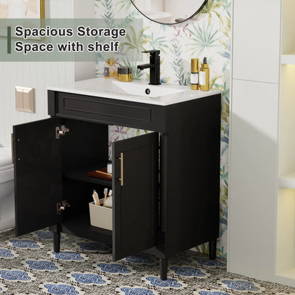 30" Freestanding Bathroom Vanity with Ceramic Sink Top, Faucet, Classic Tapered legs