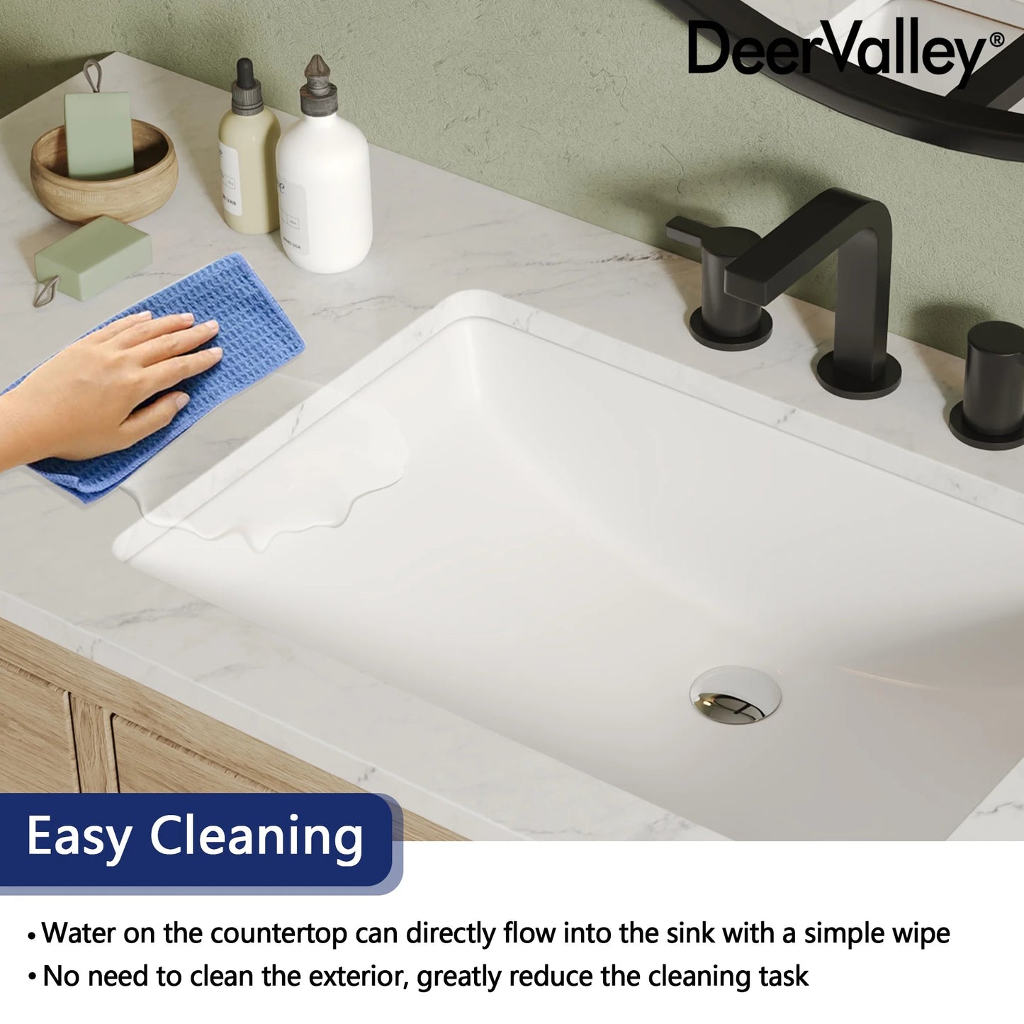 DV-1U0208 DeerValley 24" x 17" White Ceramic Rectangular Undermount Bathroom Sink with Overflow