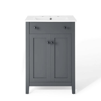 Modway Nantucket 24" Modern Wooden Bathroom Vanity in Gray and White