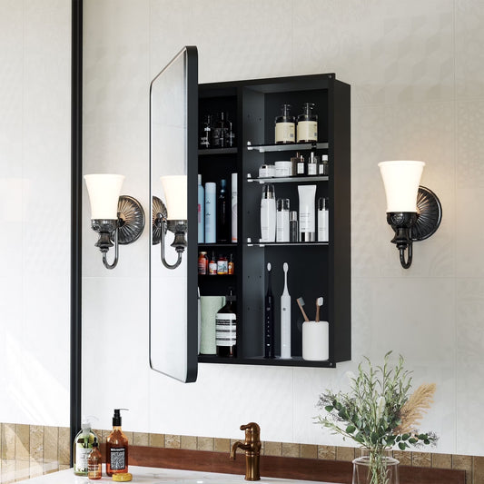Joqixon Recessed Medicine Cabinets for Bathroom with Mirror: 16x24 Wall Mount Mirrored Vanity Chest - 16 x 24 inch Small Storage Cabinet with Adjustable Shelves