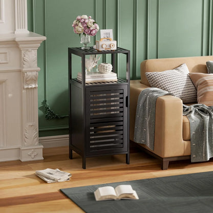 Bathroom Cabinet, Bamboo Floor Cabinet Free Standing, 4 Tier Sofa Side Storage Cupboard for Living Room Kitchen Bedroom