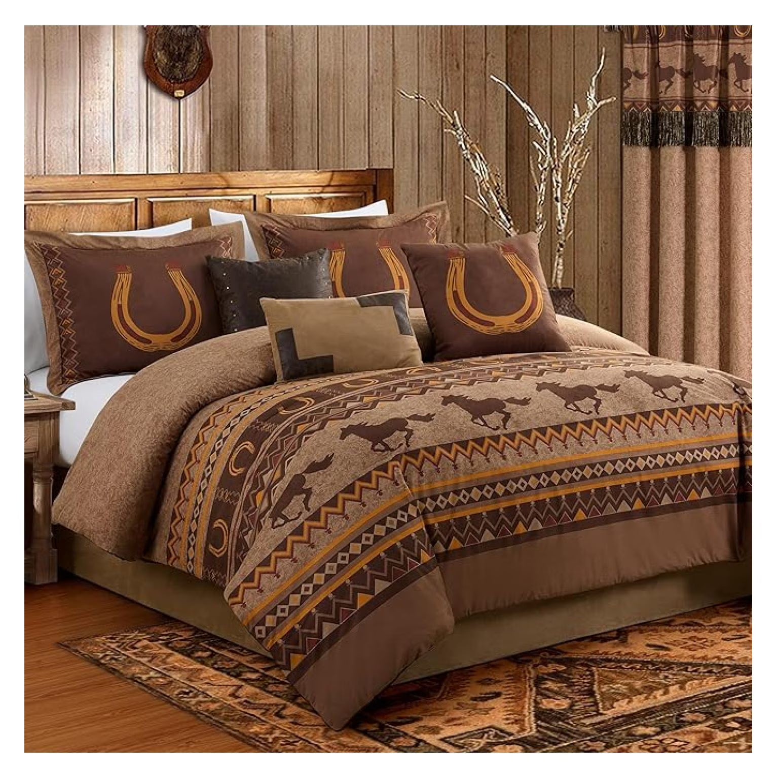 Sedona 7-Piece Southwestern Horses Comforter Set King - Micro Suede Bedding - Rustic Western Decor - 100% Polyester