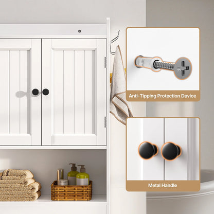 Over the Toilet Storage Cabinet , Bathroom Cabinet with 6 Open Shelves & Waterproof Tissue Holder - Upgraded White