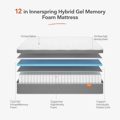 Sweetnight 12 inch Gel Memory Foam Hybrid Mattress with Medium Firm Pillow Top, King Mattresses