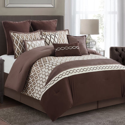 LANCO MODERN LIFESTYLE King Size Comforter Set, Burgundy, 10 Piece Bed in a Bag for All Seasons, Luxury Extreme Comfort Bedding Sets with Bedskirt, Pillow Shams, Euro Shams and Decor Pillows