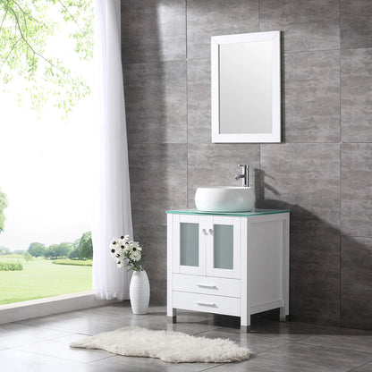 Wonline 24" Bathroom Vanity Cabinet Ceramic Sink Faucet Drain Combo w/Mirror Set White