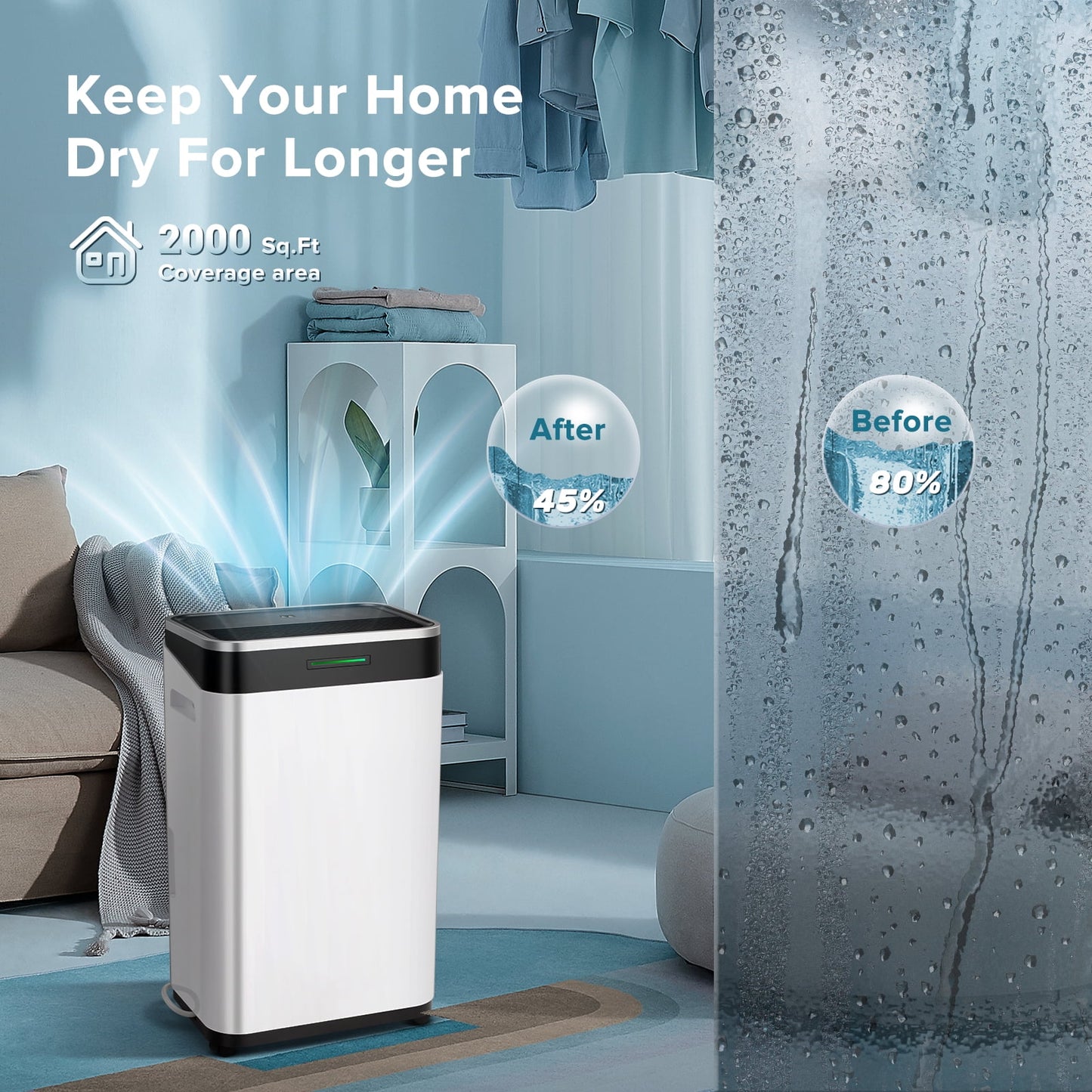 KISSAIR 15 Pint Dehumidifier, Max 3000 Sq.Ft Coverage Area, 3 Operation Modes, 24H Timer, Basement/Bathroom/Laundry Room