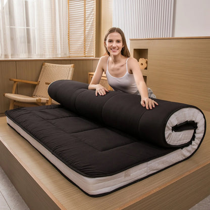 Mattress, Padded Japanese Floor Mattress Quilted Bed Mattress Topper, Extra Thick Folding Sleeping Pad, Black, Twin