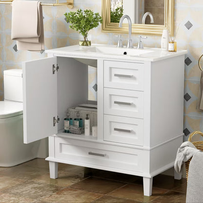Duxelifin 30" Bathroom Vanity with Sink, Modern bathroom sink cabinet with Soft-Close storage Drawers, Freestanding Vanity with Ceramic Top (Green)