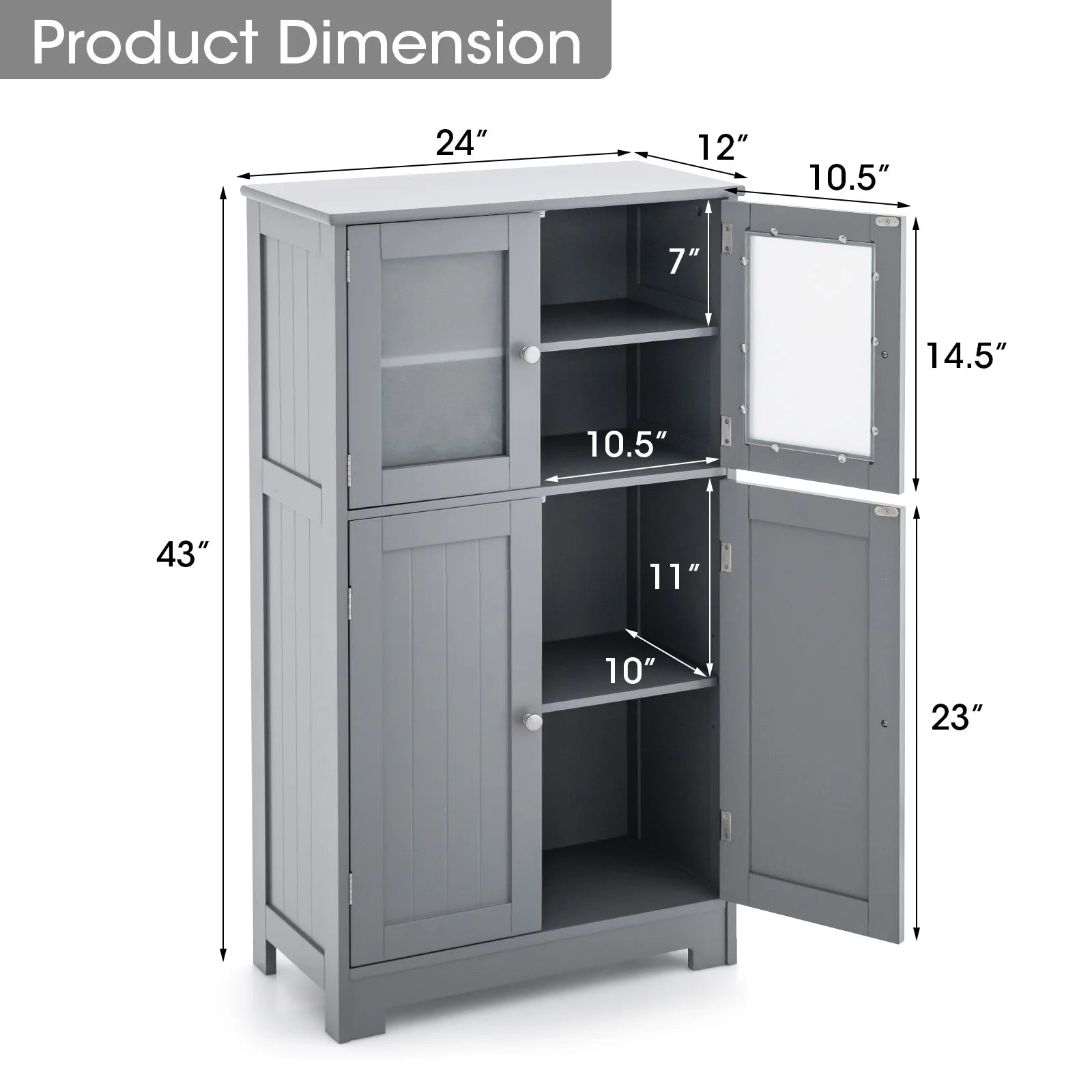 Topbuy Bathroom Storage Cabinet Freestanding Storage Cabinet w/4 Doors Wooden Kitchen Cupboard w/Adjustable Shelf