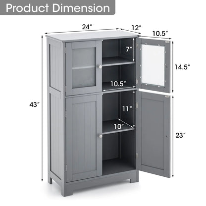 Topbuy Bathroom Storage Cabinet Freestanding Storage Cabinet w/4 Doors Wooden Kitchen Cupboard w/Adjustable Shelf