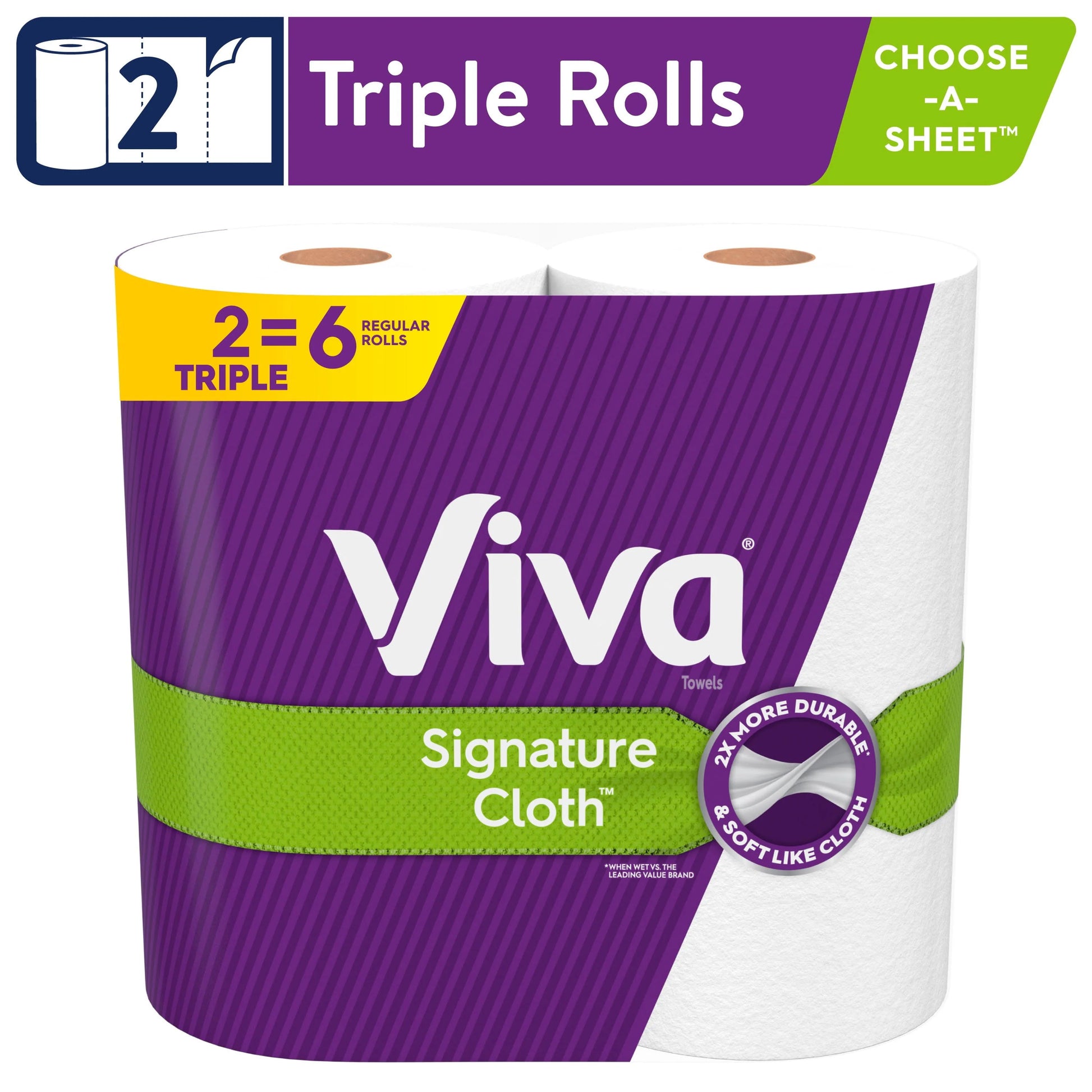 Viva Signature Cloth Paper Towels, 2 Triple Rolls (141 Sheets per Roll)