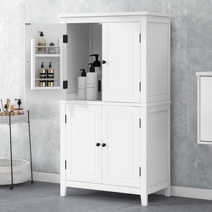 Bellemave Bathroom Floor Storage Cabinet with 4 Doors and Adjustable Shelf Freestanding Cabinet Multifunctional Small Storage Organizer for Living Room 23.6°?x 11.8°?x 43.3°?(White, 4 Doors)