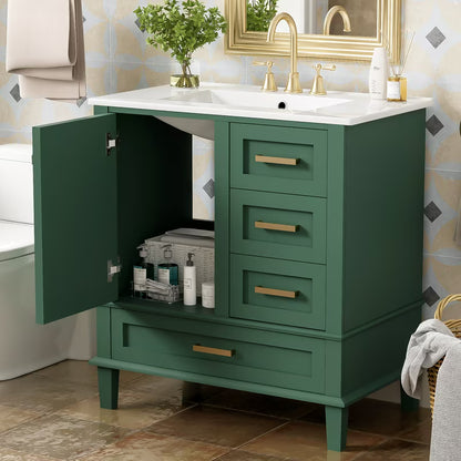 Bellemave 30" Bathroom Vanity with Sink, Cabinet with Sink Combo Set with Top, Bathroom Storage Cabinet with 3 Drawers and 1 Soft Closing Door, 30 Inch Vanity with Sink for Bathroom(White)