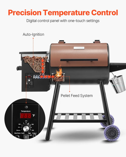 VEVOR Wood Pellet Grill Smoker, 8 in 1 BBQ Grills for Outdoor Cooking, 456 Square Inches Cook Area Electric Grill and Smoker, with Digital Controller, Meat Probe, 500° F Max Temperature, Black