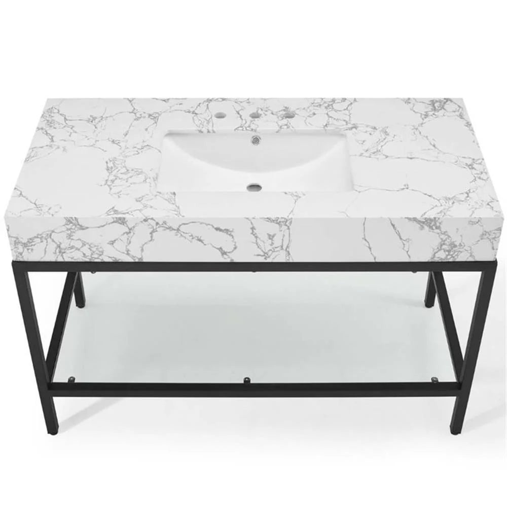 Modway Kingsley 50" Black Stainless Steel Bathroom Vanity in Black White