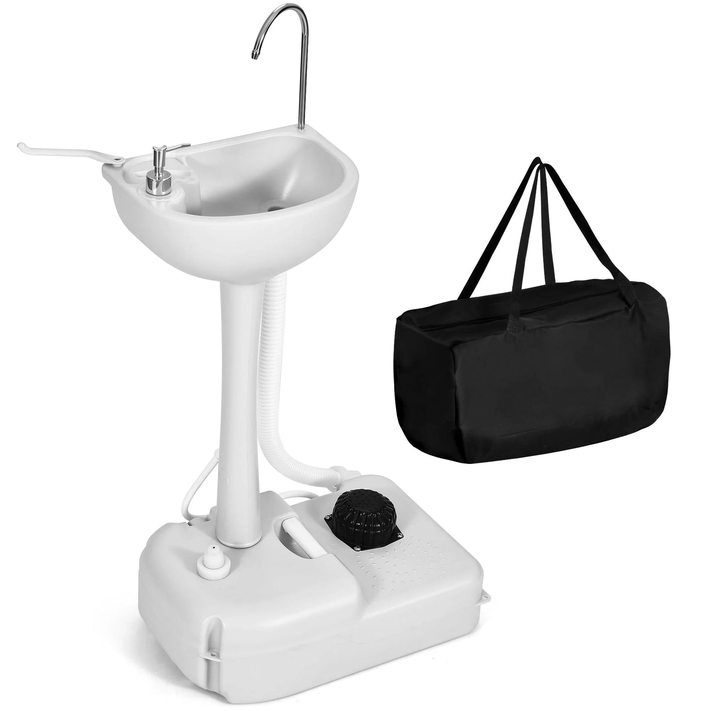 Portable Sink Camping Hand Washing Station with 17 L Wash Basin Stand, Rolling Wheels, Soap Dispenser, Towel Holder, for Outdoor, Travel, Boat, Gather, Garden, Worksite, White