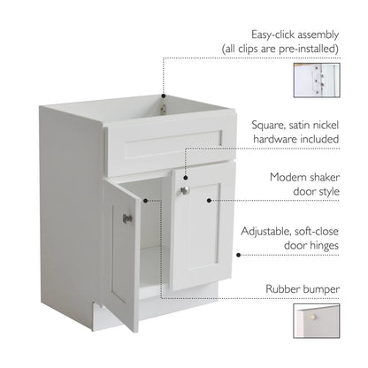 Design House 586925 Brookings 24x18 Unassembled Modern 2-Door Shaker Bathroom Vanity Cabinet Only, White