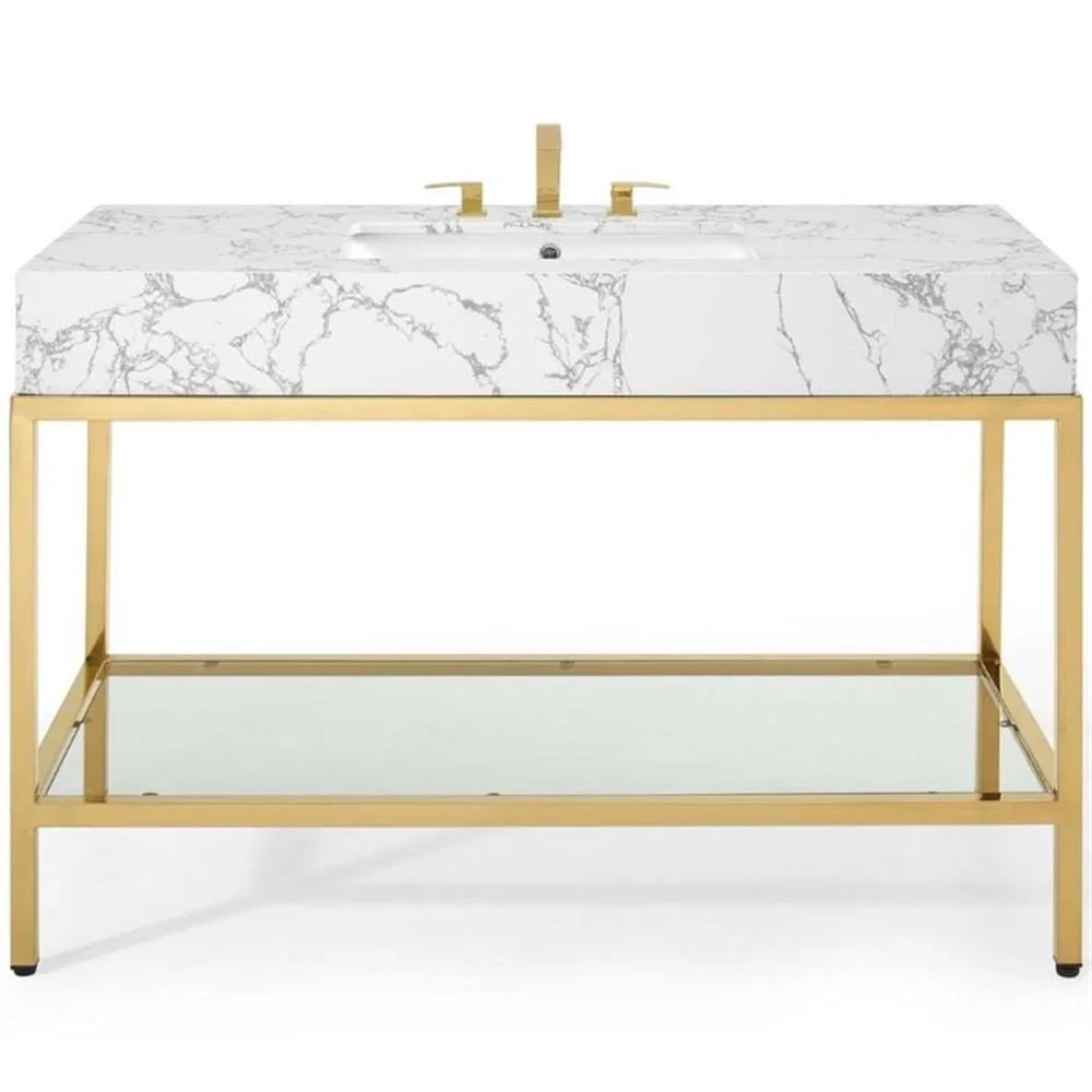 Modway Kingsley 50" Gold Stainless Steel Bathroom Vanity in Gold White