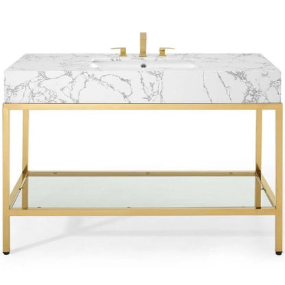 Modway Kingsley 50" Gold Stainless Steel Bathroom Vanity in Gold White