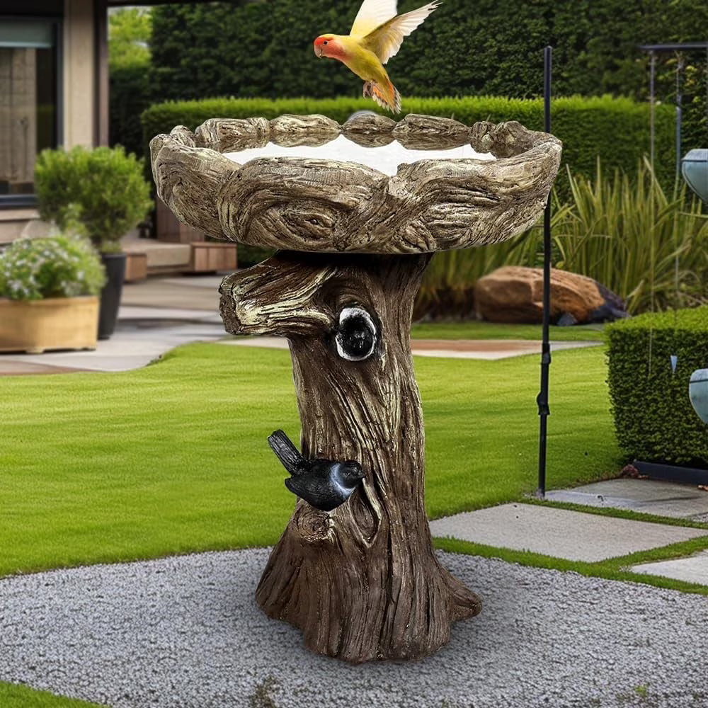 24.4" H Cement Bird Bath for Garden- Fibre Reinforced Concrete Bird Baths for Outdoors, Large Size Vintage Carved Pedestal Birdbath for Patio, Yard, Lawn -20° Dia. X 24.4° H Bird Fountain