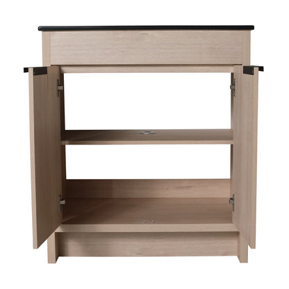 Holaki 30 Inch Freestanding Bathroom Vanity with Black Ceramic Sink & 2 Soft-Close Cabinet Doors, Plain Light Oak