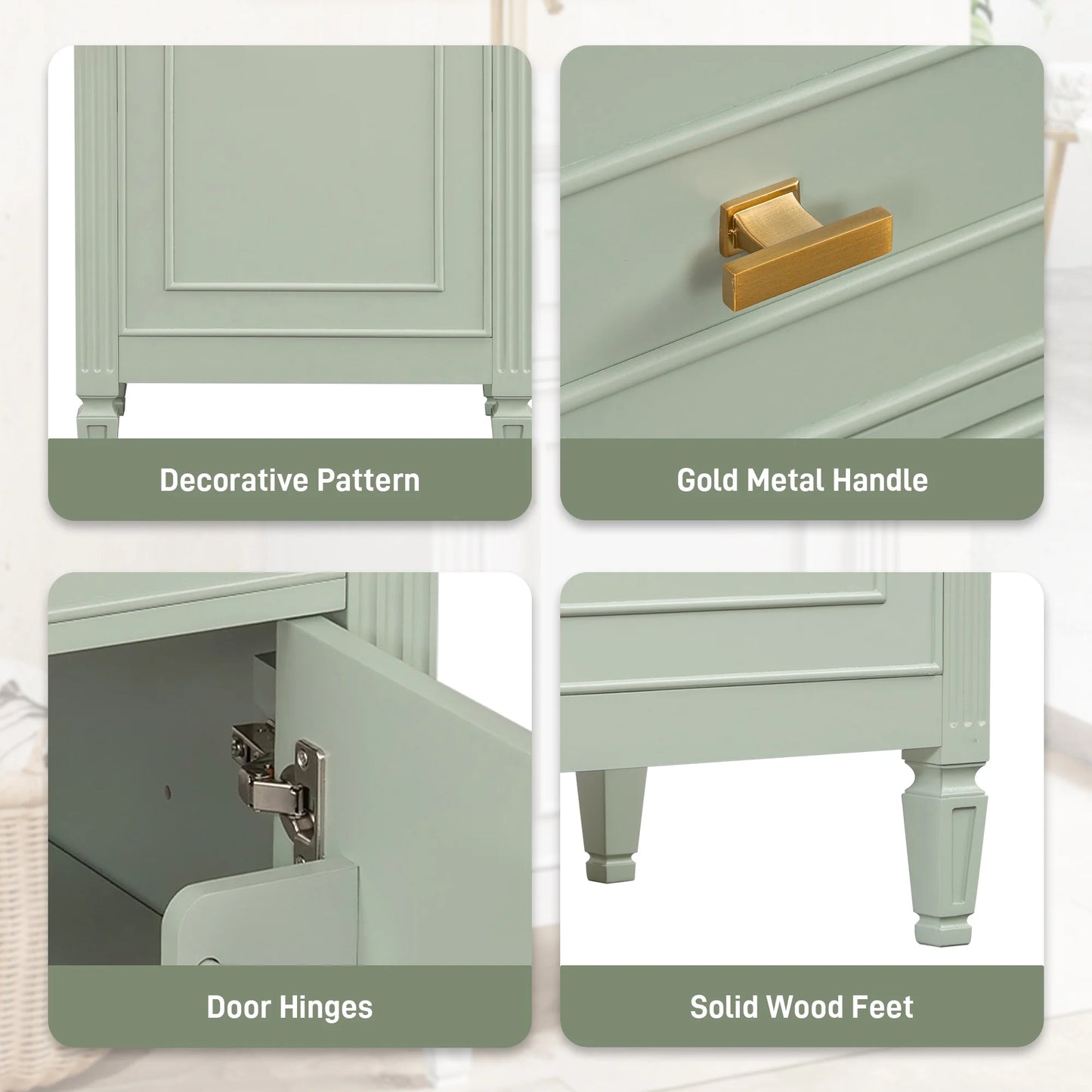 Euroco 20" Bathroom Vanity with Integrated Ceramic Sink, Soft-Close Hinges and Drawer Storage, Solid Wood Legs