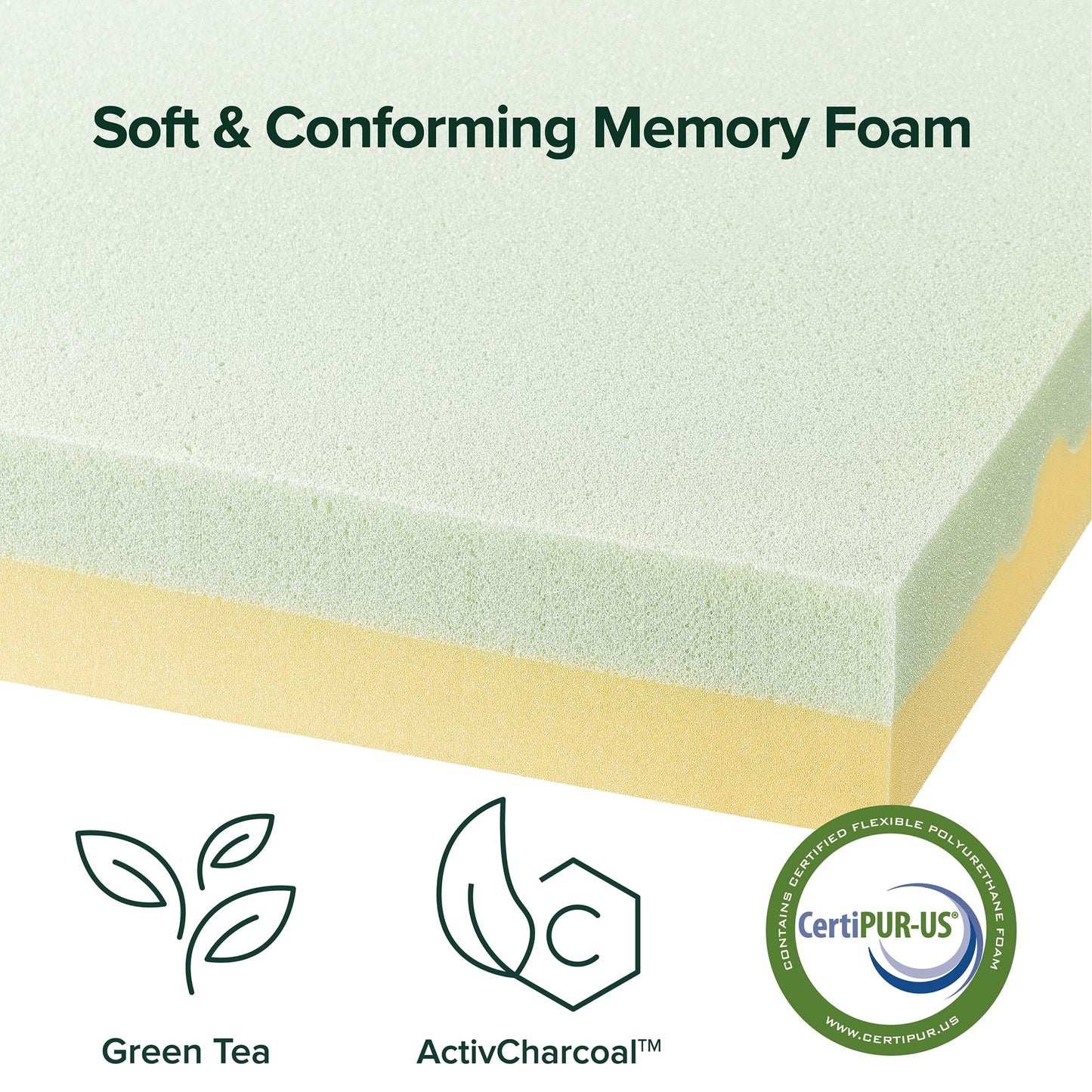 Spa Sensations by Zinus 4" Green Tea TorsoTec Memory Foam Mattress Topper, Twin