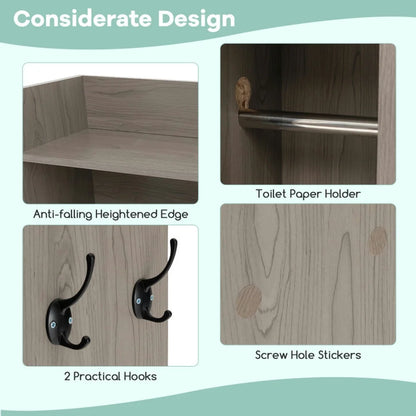 Yardi Yard Over The Toilet Storage Cabinet with Sliding Barn Door and Adjustable Shelves-Gray, Bathroom Organizers and Storage