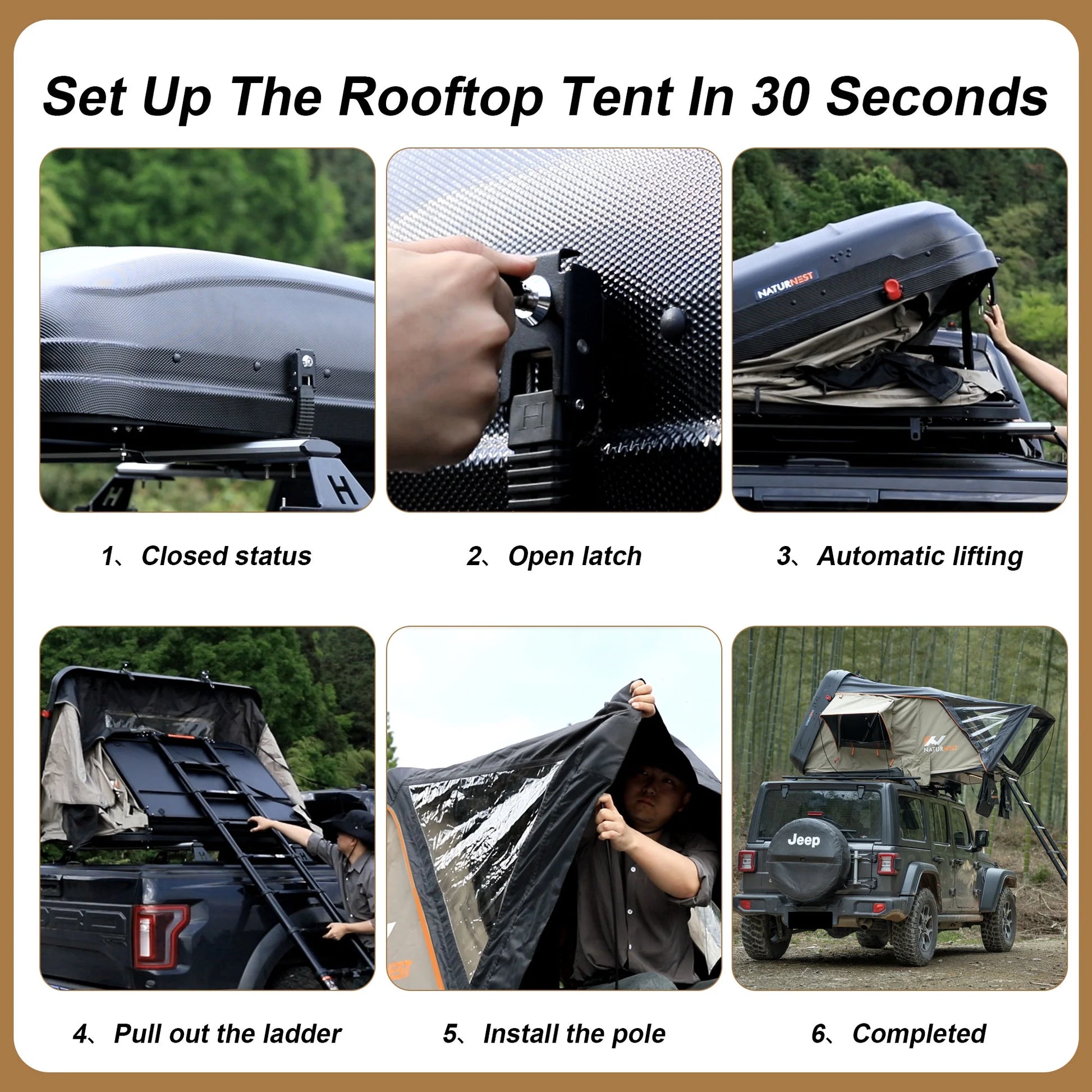 Naturnest Premium Weatherproof 2-3 Person Rooftop Tent with Adjustable Dual Lighting, Memory Foam Bedding, Spacious Interior, and Exceptional Delivery