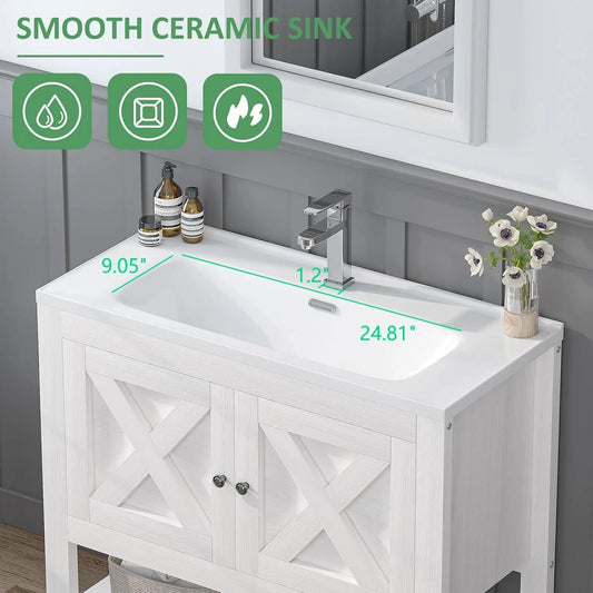 DreamCurship Bathroom Vanity with Sink Combo, 35'' Bathroom Storage Cabinet with Storage, Farmhouse Bathroom Vanity Cabinet with 2 Doors and Open Shelf, White