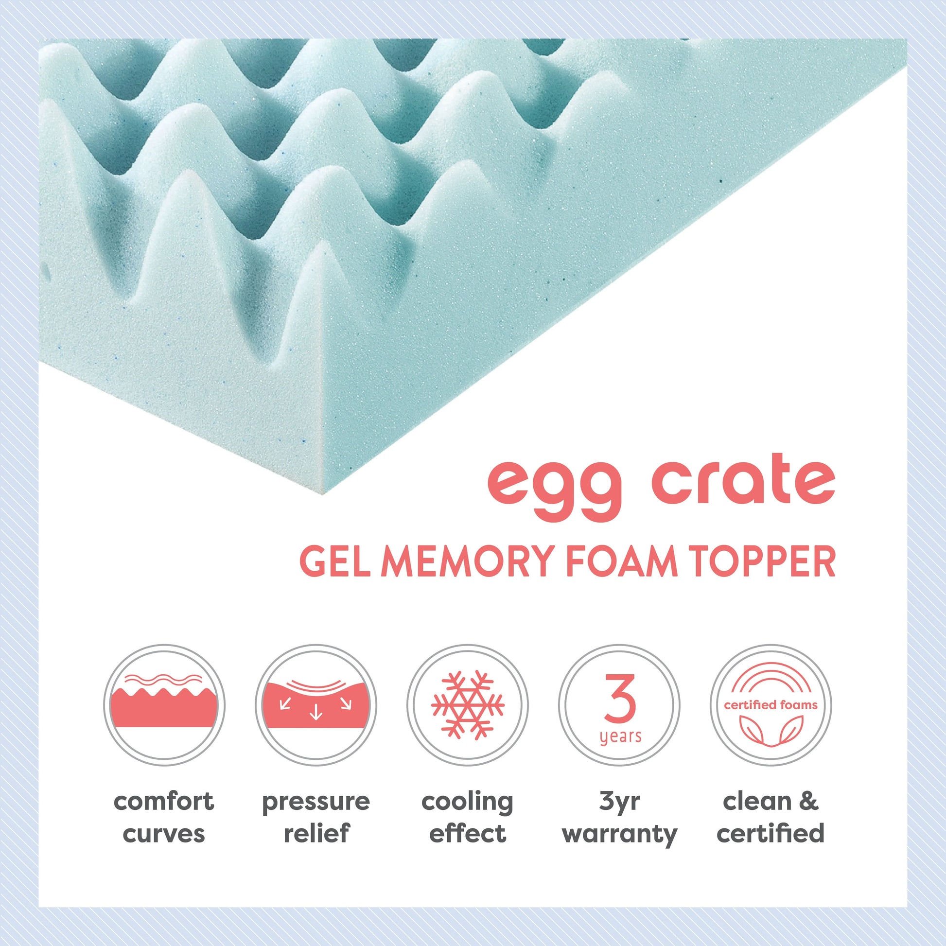 Mellow 4" Cooling Gel Egg Crate Memory Foam Mattress Topper, Queen