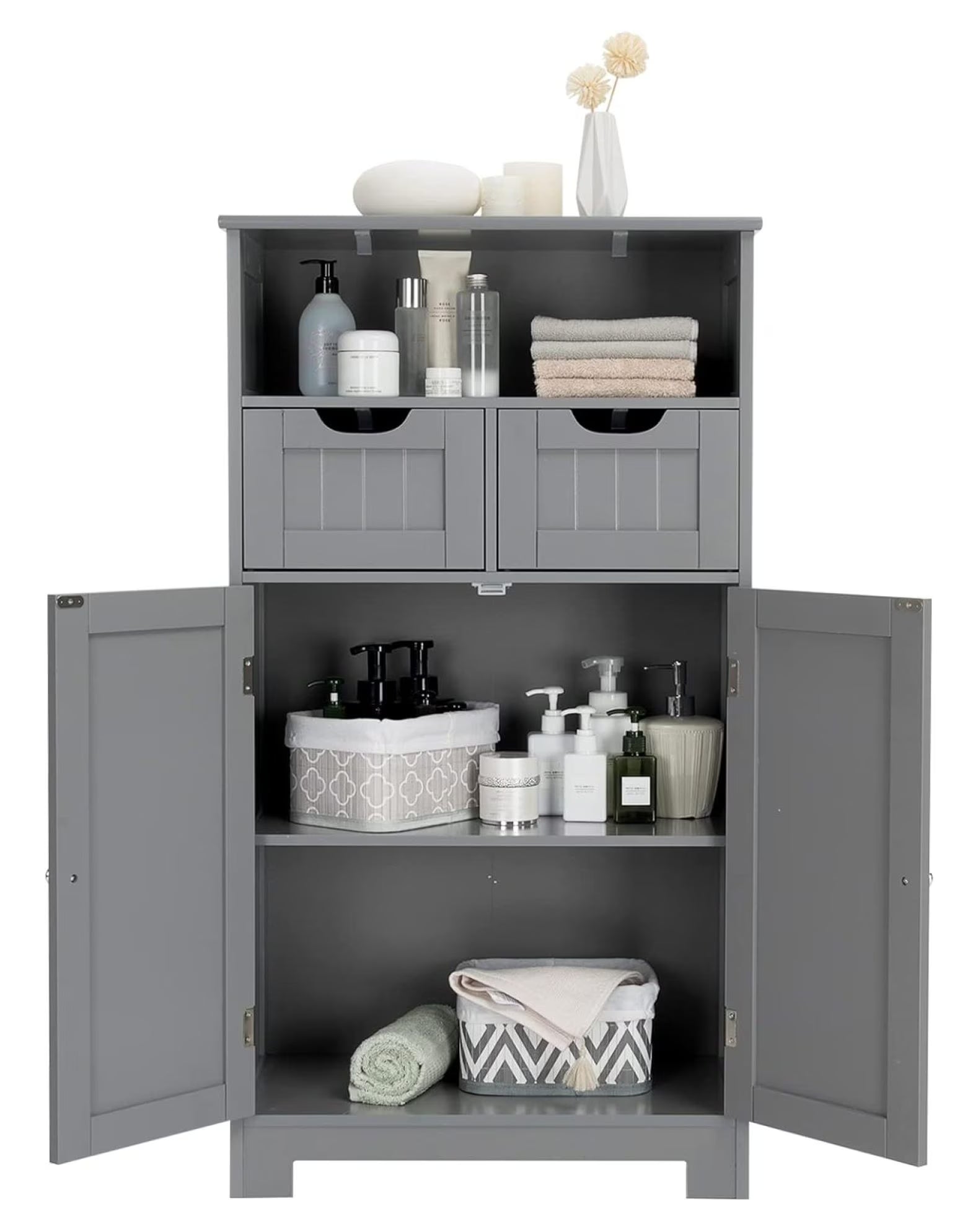 Freestanding Wooden Storage Cabinet with 2 Drawers & Adjustable Shelf for Bathroom, Living Room, Bedroom, Kitchen - Brown