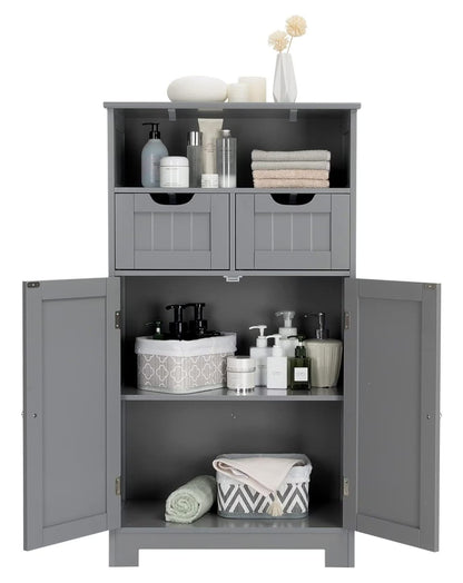 Freestanding Wooden Storage Cabinet with 2 Drawers & Adjustable Shelf for Bathroom, Living Room, Bedroom, Kitchen - Brown