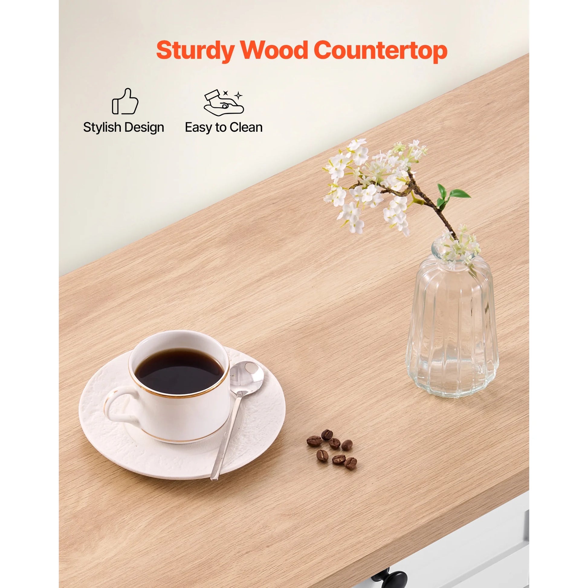 KFFKFF 60in Wide Mobile Kitchen Island Cart with Storage, Drop Leaf, 2 Drawers, Trash Bin Cabinet, Knife Slot, Spice Organizer, and Towel Bar, Ideal for Dining Room or Pantry
