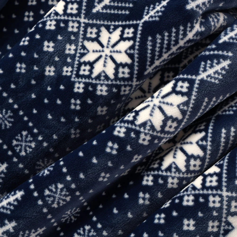 Better Homes & Gardens Velvet Plush Sherpa Throw Blanket, Blue Fair Isle, Oversized