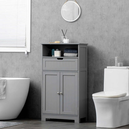 kleankin Bathroom Storage Cabinet Freestanding Bathroom Storage Organizer with Drawer and Adjustable Shelf for Living Room, Bedroom or Entryway, Grey