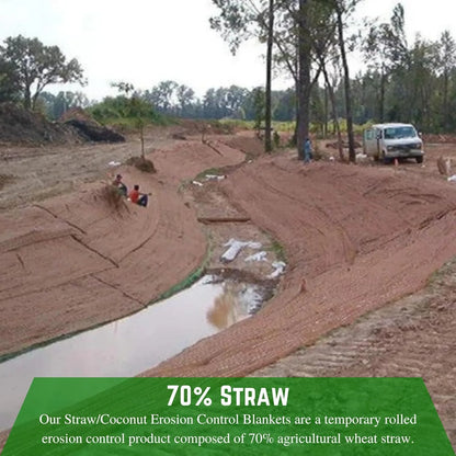 100% Biodegradable Erosion Control Blanket - Straw/Coconut Erosion Control Blanket, Straw Garden and Landscape Cover, Erosion Control Blanket, Straw Blanket, Erosion Control (2' x 112.5')