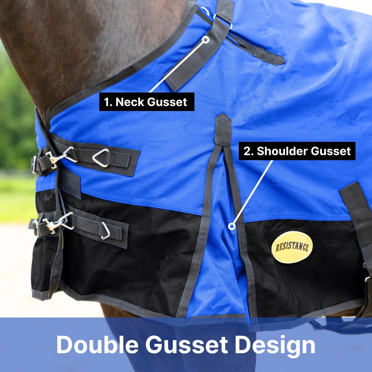 RESISTANCE Premium 1200D Waterproof Horse Turnout Blanket with 300g Polyfill & Adjustable Buckle Closure
