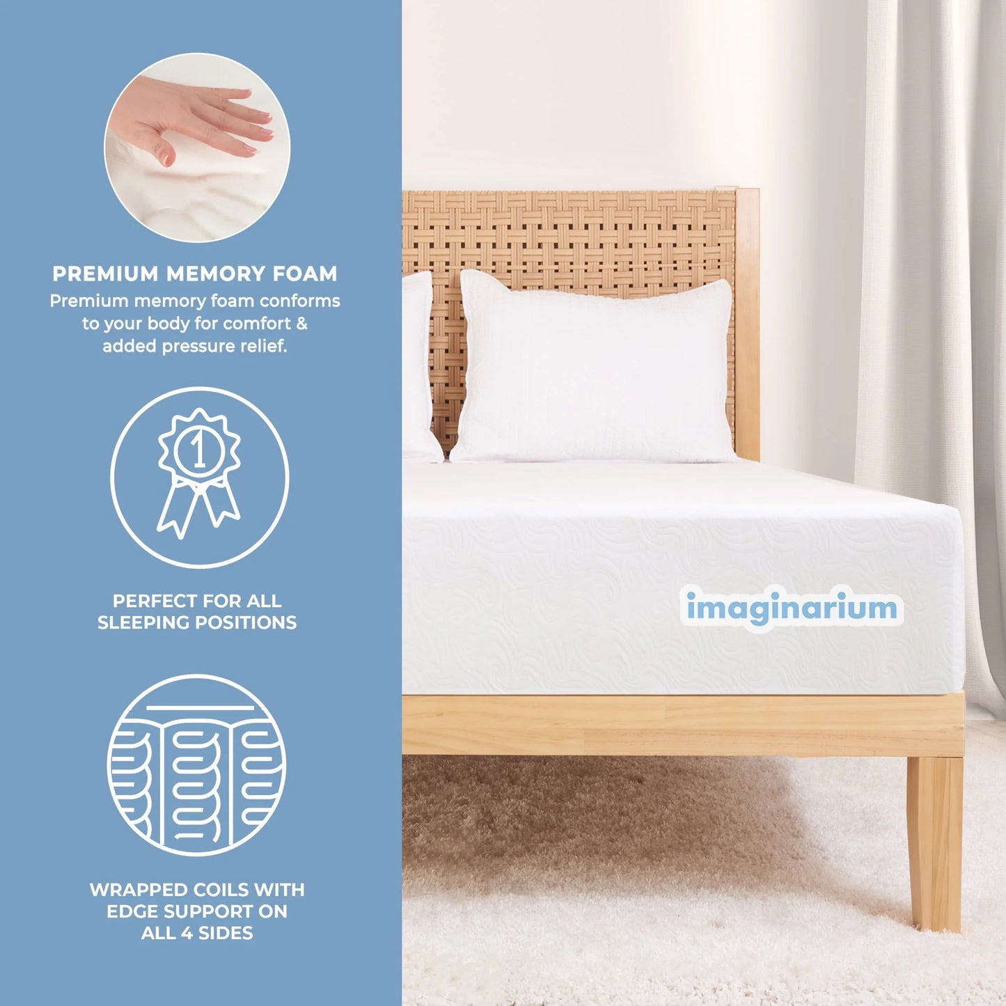 Imaginarium 10" Hybrid of Memory Foam and Coils Mattress with Antimicrobial Treated Cover, King