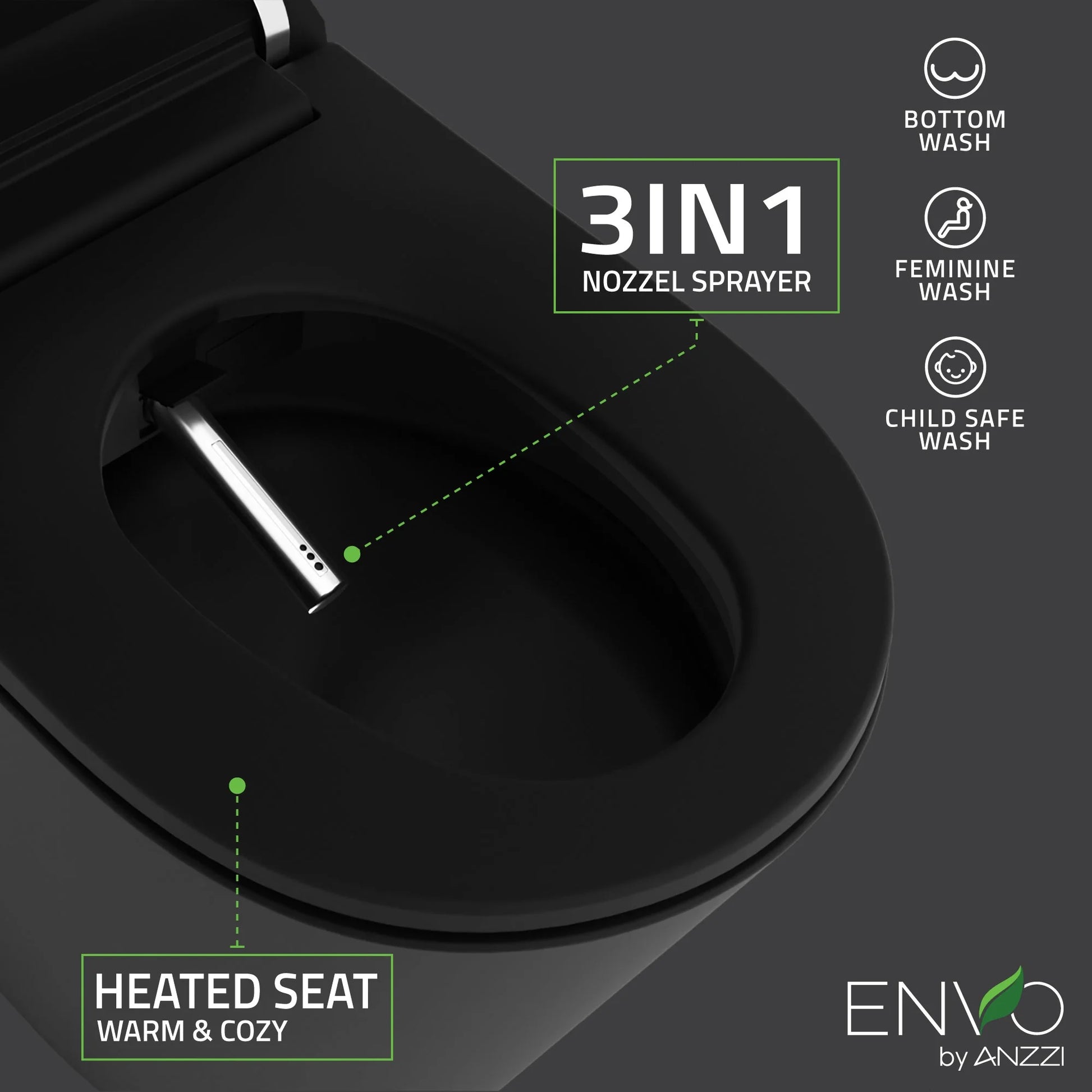 ANZZI ENVO Echo Elongated Smart Toilet Bidet in Matte Black with Auto Flush