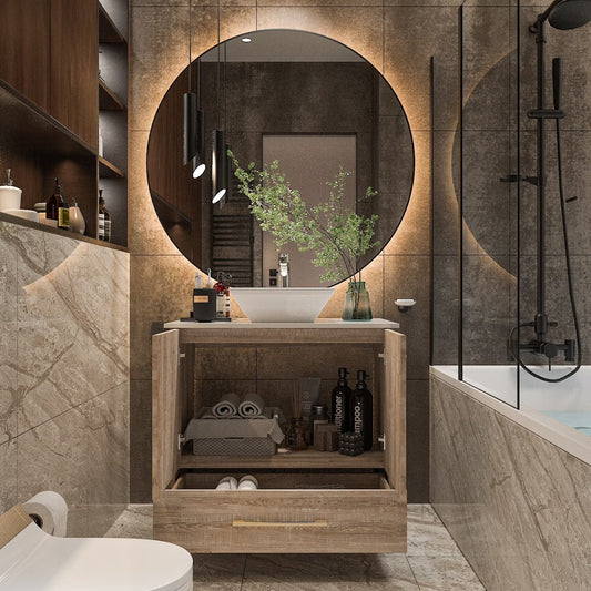 FUFU& GAGA Gleaming Vanity Set Ceramic Basin and LED Mirror Cabinet Combo Bathroom Vanity Only