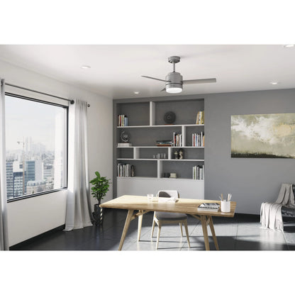 Hunter - Gilmour Indoor/Outdoor Ceiling Fan With Light, Remote, 44-inch, Matte Silver, Casual-style, 3-speed WhisperWind Motor, 51845, for Porches, Bathrooms