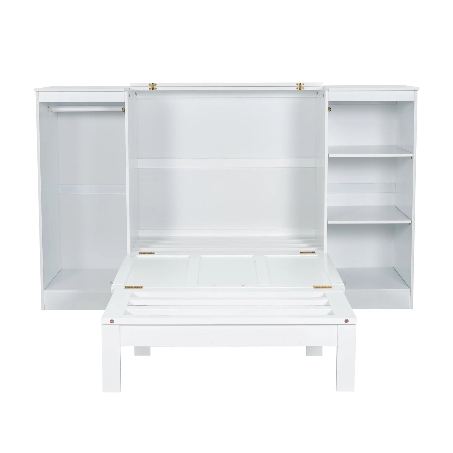Euroco Wood Twin Size Murphy Bed with Wardrobe and Shelves for Kids Teens Living Room