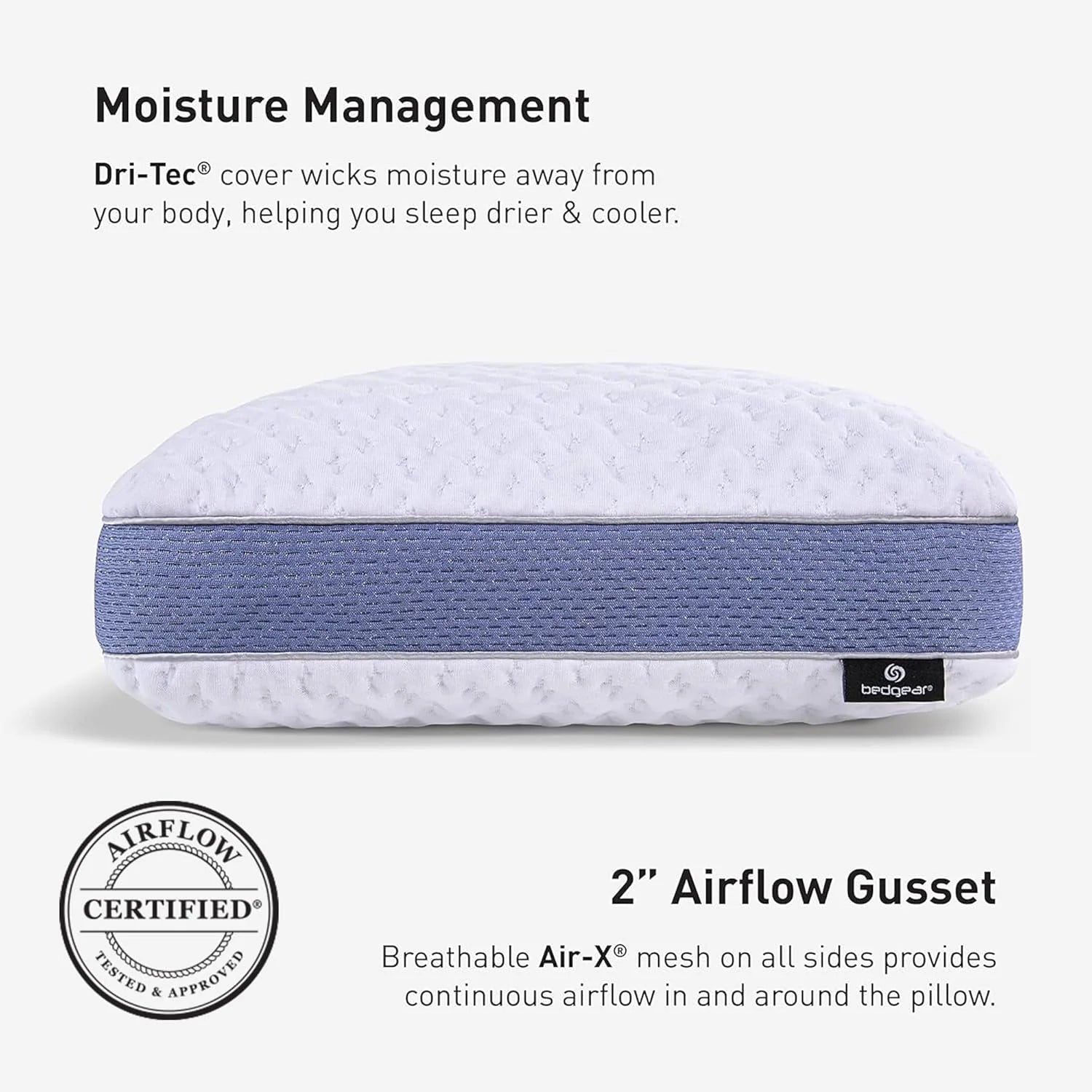 Bedgear Balance Performance Pillow 2.0 - Moisture Wicking Bed Pillow for All Sleep Positions - Medium Firmness Bed Pillow - Washable Removable Cover