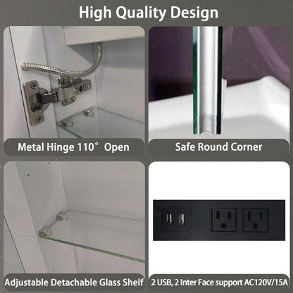 DEYGIA Medicine Cabinet with LED Mirror for Bathroom, 24''x30'' Aluminum, Wall Mounted Led Medicine Cabinet, Defog, Stepless Dimming, 3 Colors, 2 Outlets, 2USB (24'' x 30°?Single Door)