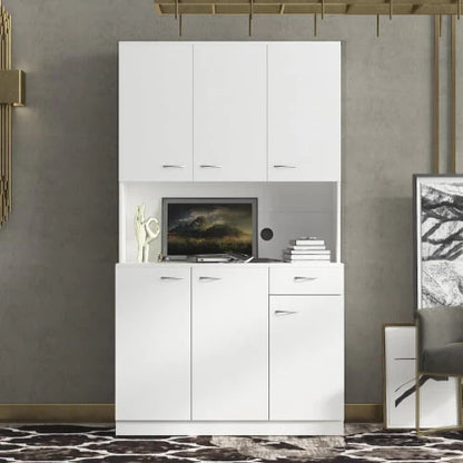 71" Tall Kitchen Storage Cabinet, Freestanding Kitchen Pantry Cabinet Cupboard with 6 Doors, 1 Open Shelf and 1 Drawer, Wood Storage Wardrobe, Organization Cabinet for Bedroom Kitchen Living Room