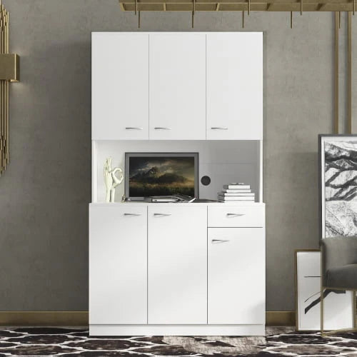 71" Tall Kitchen Storage Cabinet, Freestanding Kitchen Pantry Cabinet Cupboard with 6 Doors, 1 Open Shelf and 1 Drawer, Wood Storage Wardrobe, Organization Cabinet for Bedroom Kitchen Living Room