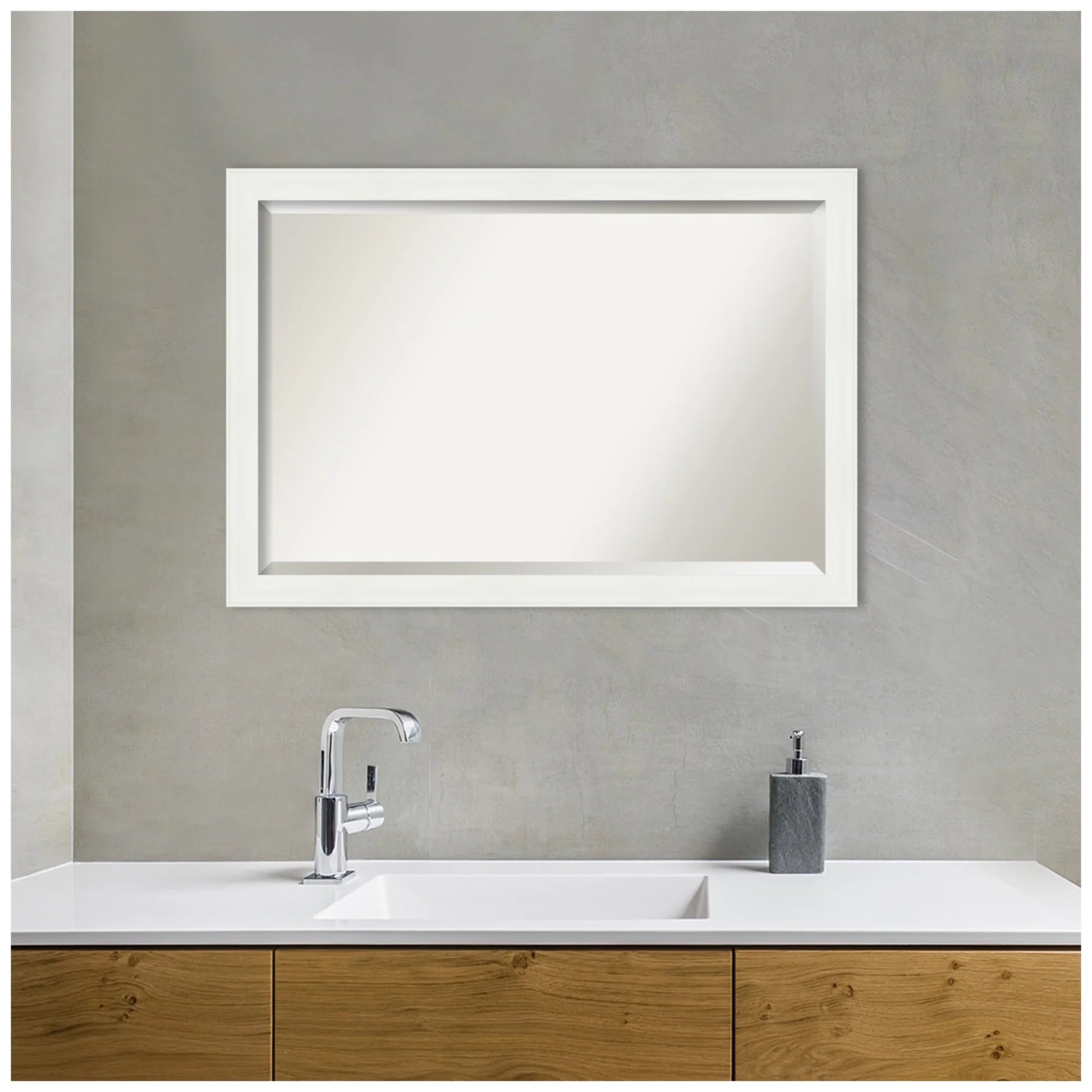 Vanity White Narrow Beveled Wood Bathroom Wall Mirror