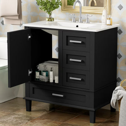 Bellemave 30" Bathroom Vanity with Sink, Cabinet with Sink Combo Set with Top, Bathroom Storage Cabinet with 3 Drawers and 1 Soft Closing Door, 30 Inch Vanity with Sink for Bathroom(White)